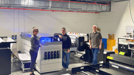 From left Clair Daniels, Nicola Craven, patterning operatives with Nick Hayward, patterning team leader, Romo.